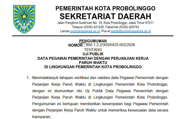Uji Publik Data Pegawai Pemerintah dengan Perjanjian Kerja Paruh Waktu
